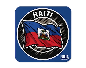 Haiti Flag Cork Coaster – Caribbean Drink Mat – Rep Yo Island Pride