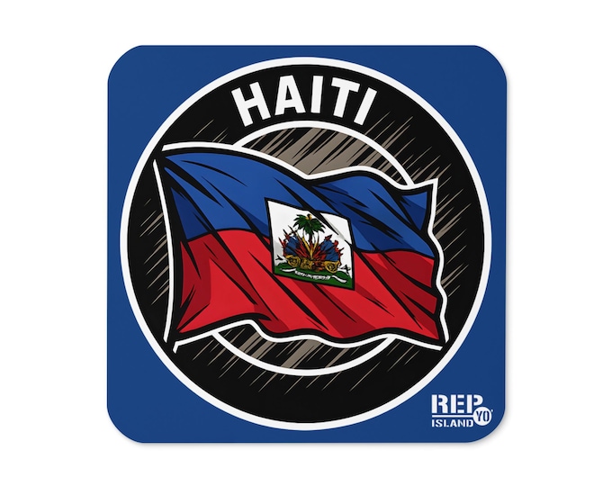 Haiti Flag Cork Coaster – Caribbean Drink Mat – Rep Yo Island Pride