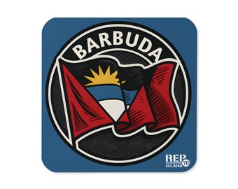 Barbuda Flag Cork Coaster – Island Pride Drink Mat – Rep Yo Island