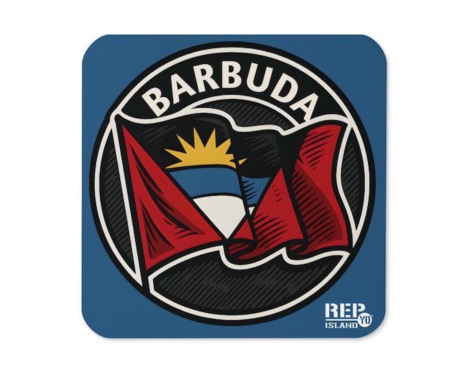 Barbuda Flag Cork Coaster – Island Pride Drink Mat – Rep Yo Island