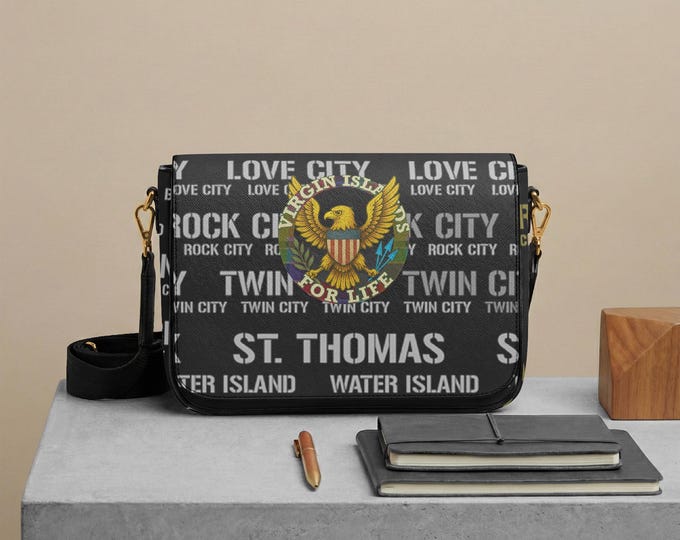 Black "Virgin Islands For Life" Leather Crossbody Bag