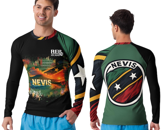 Nevis Long Sleeve Rash Guard – Island Flag Swim Shirt | Rep Yo’ Island