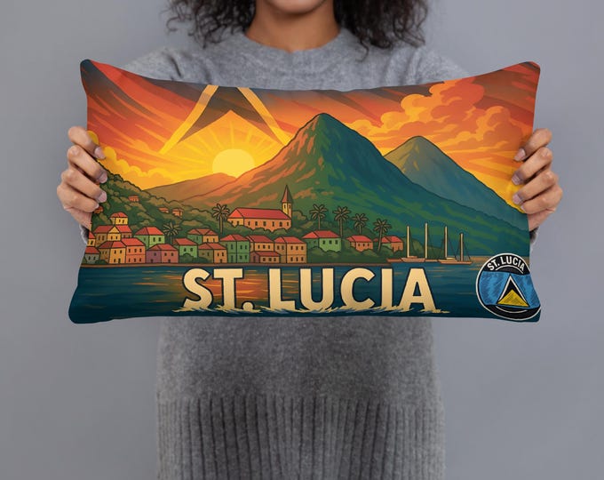 St. Lucia Throw Pillow: Caribbean Piton Sunset Scene Home Decor