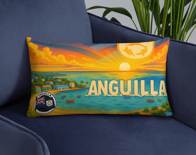 Anguilla Throw Pillow: Caribbean Island Sunset Design