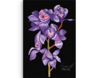 Purple Orchid Canvas Print: Elegant Botanical Wall Art, Signed