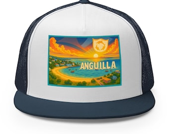 Anguilla *Trucker* Hat – Caribbean Beach Sunset Cap – Island Flag Mesh Snapback
