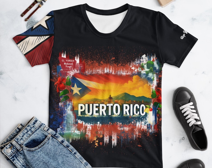 Puerto Rico Women’s T-Shirt – Rep Yo’ Island Heritage All-Over Print Tee