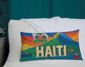 Haiti Throw Pillow: Caribbean Island Landscape, Haitian Flag Cushion
