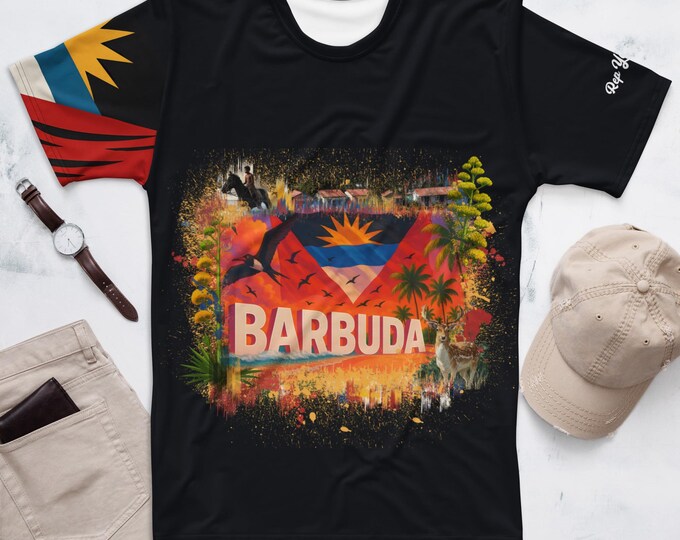 Barbuda Men's Heritage Shirt – Rep Ya Island Flag Tee with Tropical Pride Design