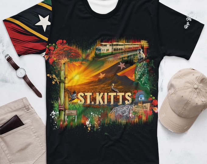 St. Kitts Men’s Island T-Shirt – All-Over Print Caribbean Heritage Tee