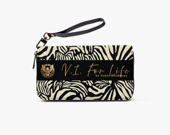VI Wild Side Zebra Print PU Leather Wristlet Wallet – Black Cream Clutch Organizer