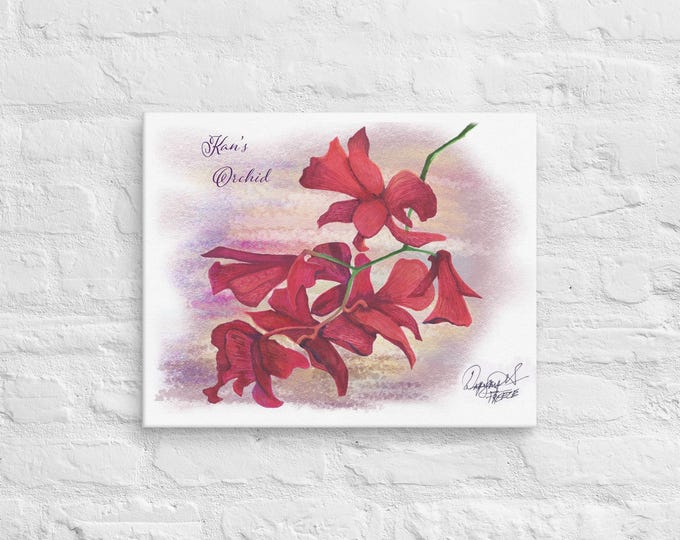 Red Orchid Canvas Print: Signed Botanical Floral Wall Art