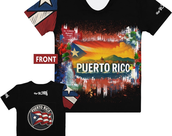 Puerto Rico Women’s T-Shirt – Rep Yo’ Island Heritage All-Over Print Tee