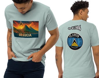St. Lucia Pitons Sunset Tee: Caribbean Island Graphic Shirt