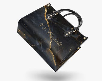VI For Life Midnight Gold Structured Handbag – Black & Gold Marble Vegan Leather Handbag
