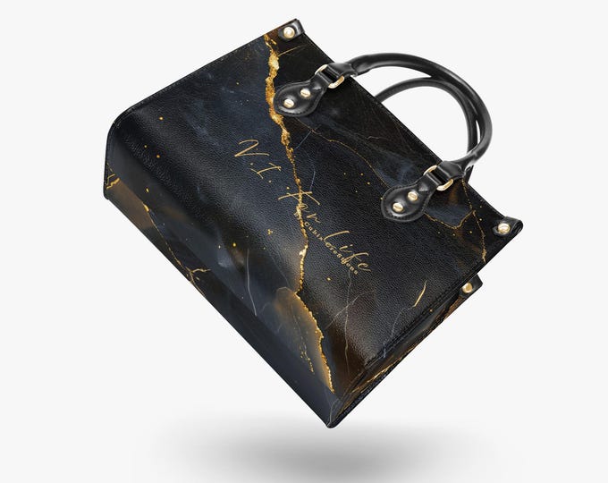 VI For Life Midnight Gold Structured Handbag – Black & Gold Marble Vegan Leather Handbag