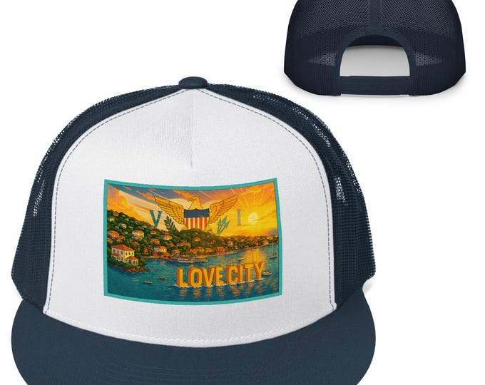 Love City *Trucker* Hat – St. John USVI Mesh Cap with Island Sunset Art