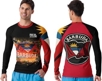 Barbuda Long Sleeve Rash Guard – Island Flag Swim Shirt | Rep Yo’ Island