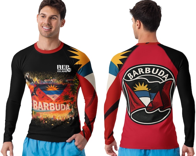 Barbuda Long Sleeve Rash Guard – Island Flag Swim Shirt | Rep Yo’ Island