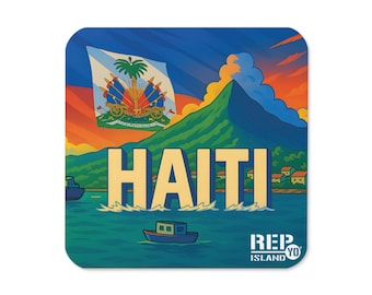 Haiti Mountain Flag Cork Coaster – Vibrant Caribbean Art – Rep Yo Island