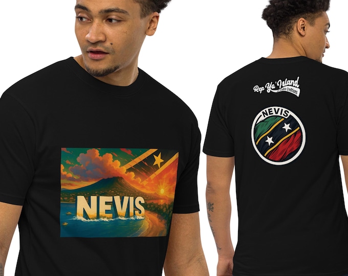 Nevis Island Sunset T-Shirt: Caribbean Pride Heavyweight Tee