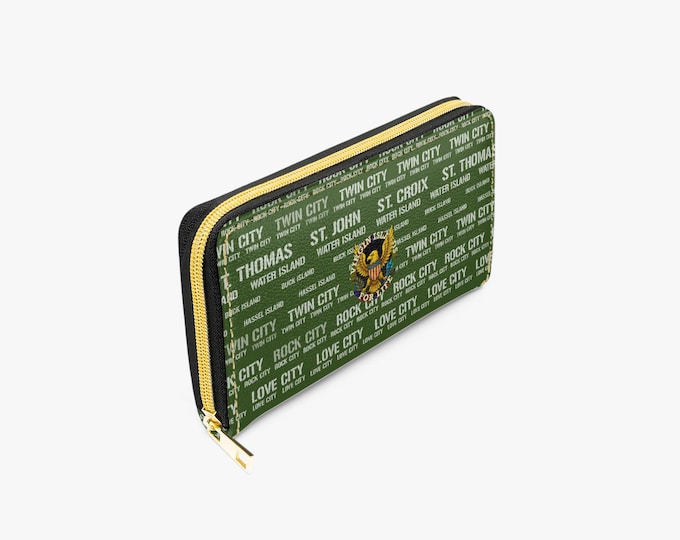 Dark Green ‘Virgin Islands for Life” Zipped Long Wallet