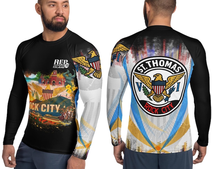 Rock City St. Thomas Rash Guard Shirt – Rep Yo’ Island VI Flag Long Sleeve