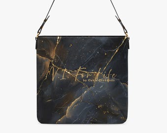 VI For Life Midnight Gold Bucket Shoulder Tote Bag – Black & Gold Marble Crossbody Handbag