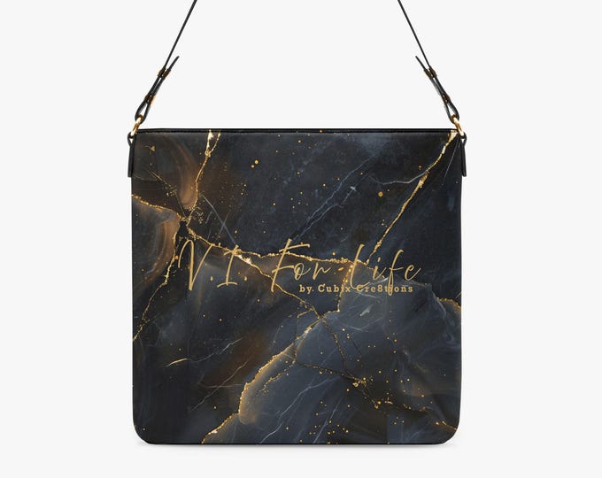 VI For Life Midnight Gold Bucket Shoulder Tote Bag – Black & Gold Marble Crossbody Handbag