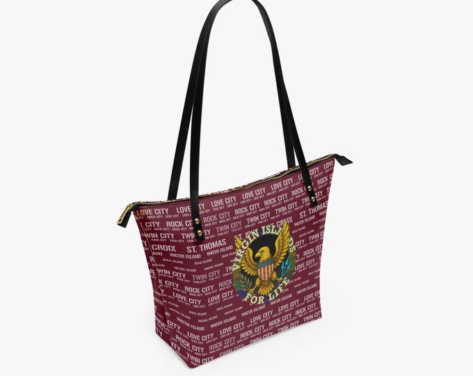 Roomy Burgundy “Virgin Islands for Life” Tote Bag