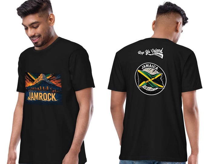 Jamrock Jamaica T-Shirt: Caribbean Island Sunset, Jamaican Flag