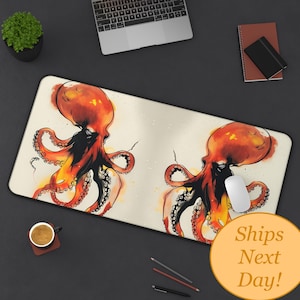 Vibrant Octopus Desk Mat, Stylish Office Décor, Gamer Accessories, Unique Gift, Marine Life Themed Desk Pad, Coastal Home Office Decor