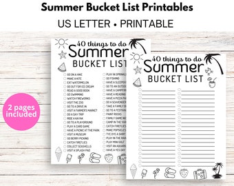 Summer Bucket List Printable, Blank Bucket List, Summer Fun Ideas, Family Fun Ideas, Summer Break Printable, 40 Summer Break Ideas