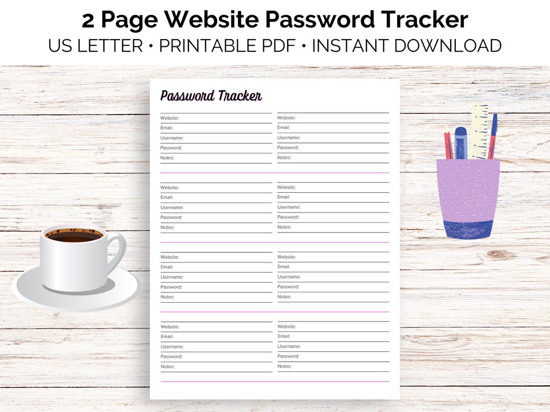 Website Password Tracker Printable, Printable Tracker, Password ...