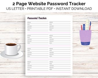 Website Password Tracker Printable, Printable Tracker, Password Printable, Password Organizer, Password Log