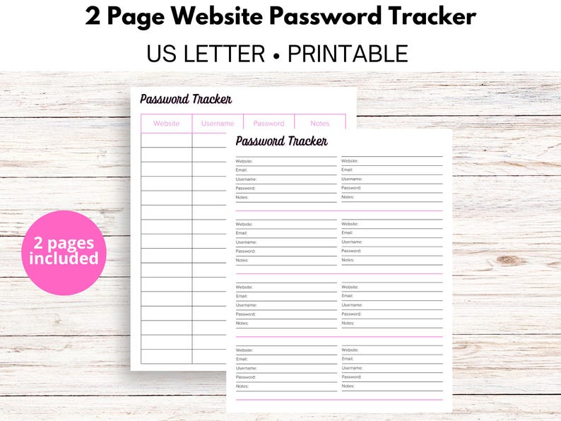 Website Password Tracker Printable, Printable Tracker, Password ...