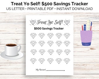 Treat Yo Self Reward Savings Tracker, Savings Printable Tracker, Weekly Savings, Savings Fund, Vacation Tracker, Savings Challenge