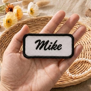 Naszywka z imieniem pisanym kursywą | Spersonalizowana haftowana prostokątna metka do prasowania | Naszywka z imieniem na koszulę roboczą, prezent DIY dla dzieci i dorosłych