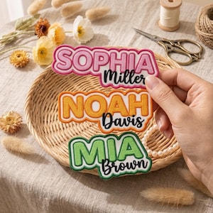 Benutzerdefinierter Namenspatch Personalisiertes gesticktes Namensschild | Aufbügelbares Etikett zum Aufnähen für Shirts, Jacken, Rucksäcke, Mützen & Geschenke