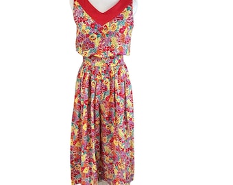 v.l.n. Malik bloemen kleurrijke jumpsuit met V-hals wijde pijpen, jaren 90 mode I 4