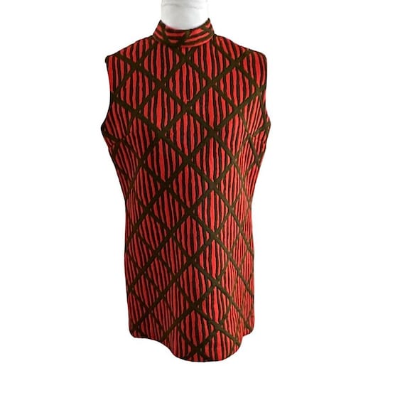Vintage MOD Shift 60s Mod Geometric Mock Neck Sle… - image 1