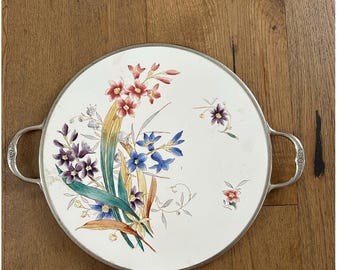 Art Nouveau Jugendstil German Plate Floral Motif Metal Rim Mark 824. Antique