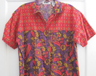 FREE SHIPPING - 1990s Gitano Multi-Pattern Floral Button-Down Shirt size Men's Small