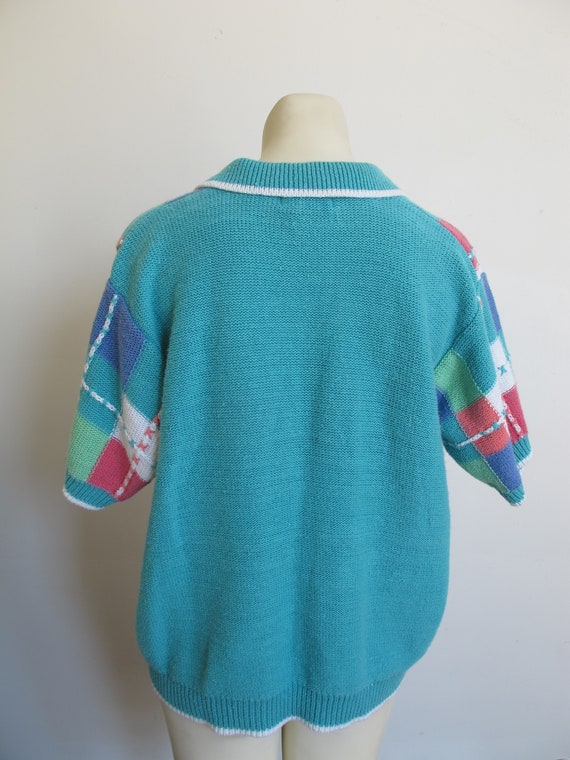 Pastel Color Block Geometric Sweater Short-Sleeve… - image 3