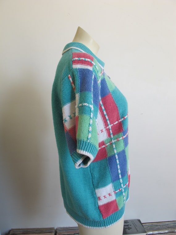 Pastel Color Block Geometric Sweater Short-Sleeve… - image 4