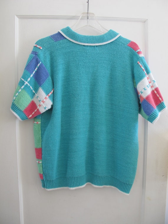 Pastel Color Block Geometric Sweater Short-Sleeve… - image 6
