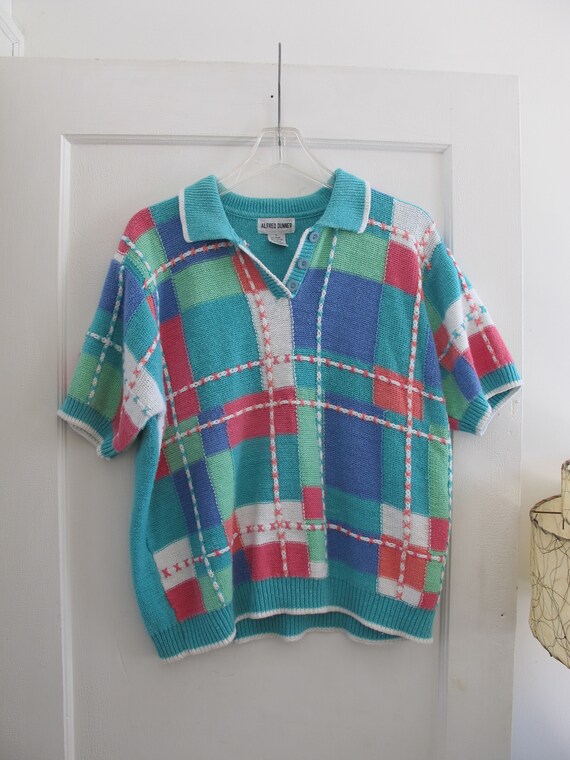 Pastel Color Block Geometric Sweater Short-Sleeve… - image 5