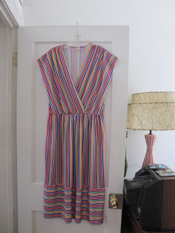 1980s Rainbow Striped Dress by Sears approx. Large