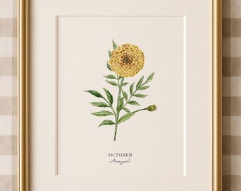 October Birth Flower Print: Personalized Marigold Art (Digital Download)