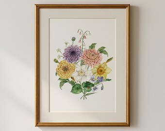 Custom Birth Flower Print with Names: Personalized Family Art (Digital Download 11x14 inches)